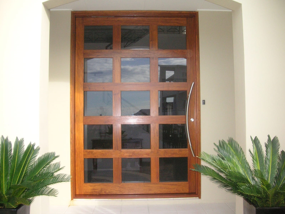 New timber and glass entry door after renovation, Varsity Lakes