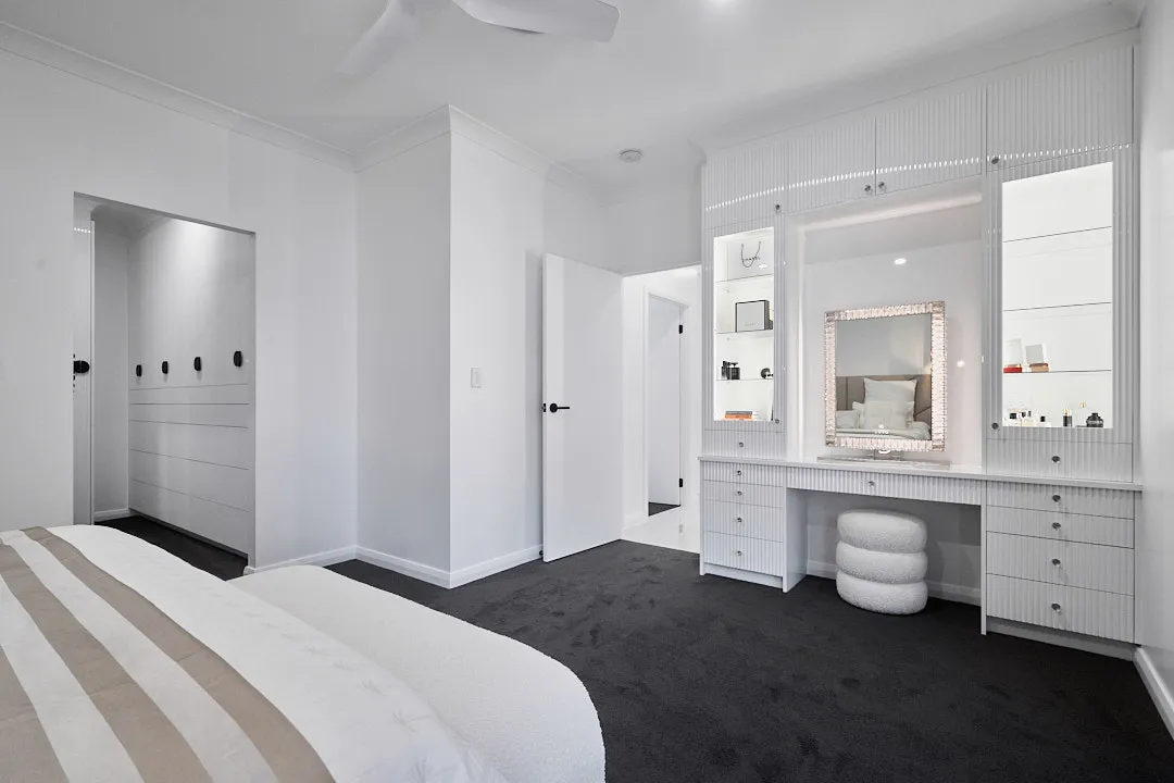 Renovated main bedroom with dressing table and built-in robes, Varsity Lakes