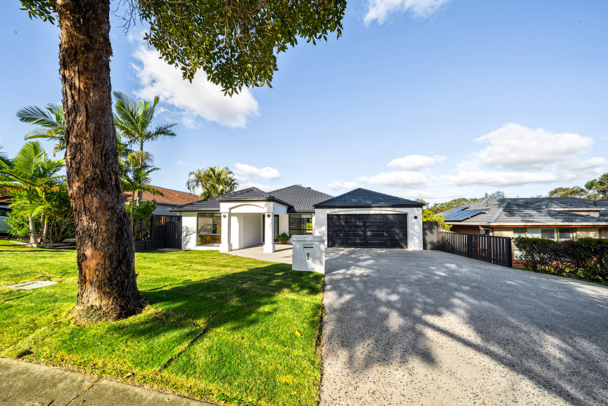 Street view of the renovated single-storey home in Robina, Gold Coast