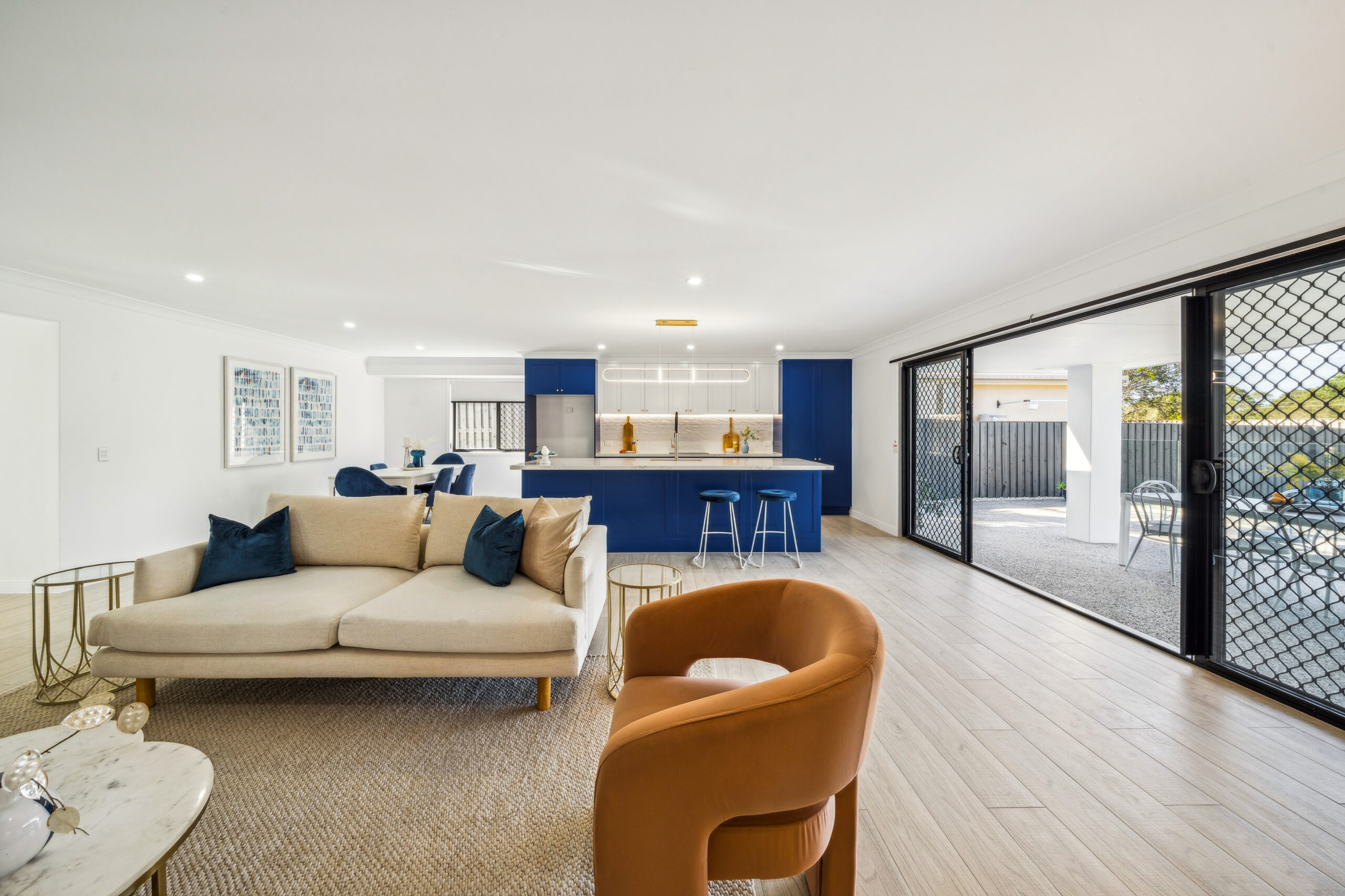 Open-plan living and dining after a whole-home renovation in Robina, Gold Coast